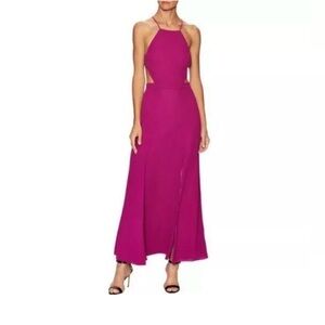Fame and Partners Leo Dress Gown Halter High Neck Open Back Front Slits Size 14
